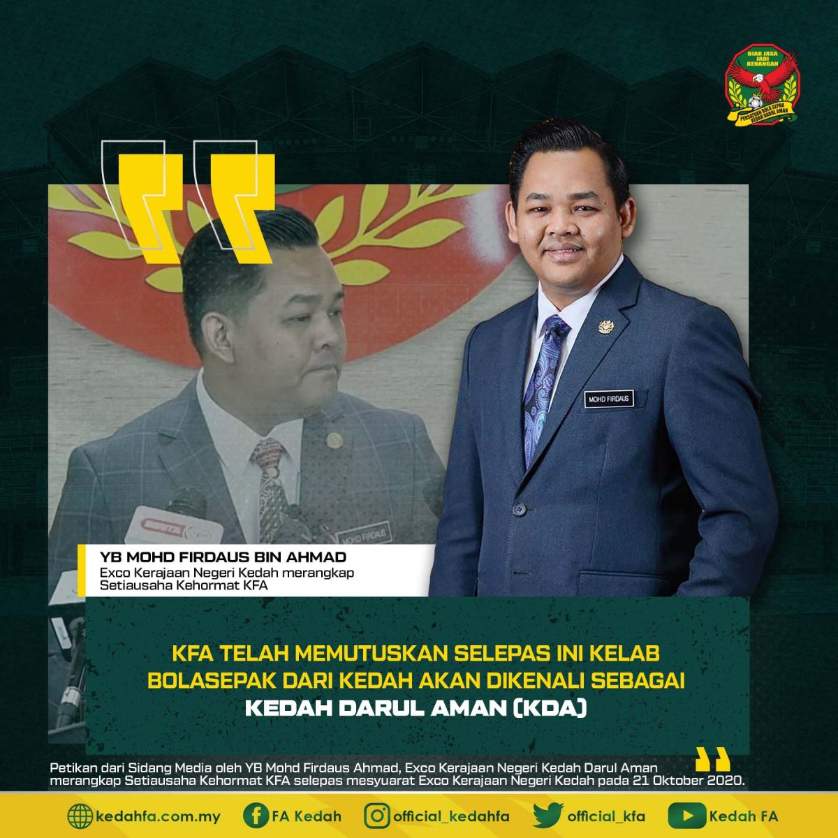 Mohd Firdaus Ahmad Setiausaha Kehormat KFA Kedah